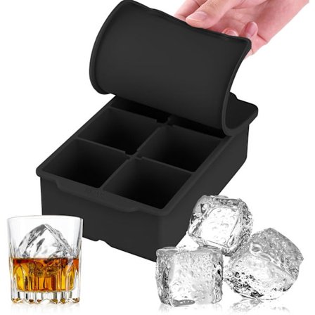 Stor isterningbakke med aftageligt låg, stor silikone firkantet isterningform genanvendelig og BPA-fri til whiskycocktail bourbon supper frossen Tr