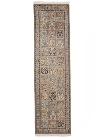 Noué À La Main Cachemire Pure Soie Tapis 81X293 En Soie Marron/Noir Petit