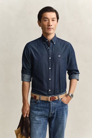 GANT Herren Slim Fit Indigo Hemd (M) Dunkelblau