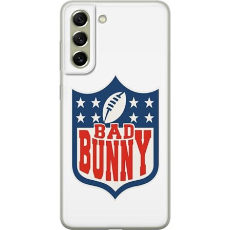 Kompatibel Mobilcover til Samsung Galaxy S21 FE 5G Bad Bunny rød grafisk plakat med portræt og typografi i latinamerikansk popdesign