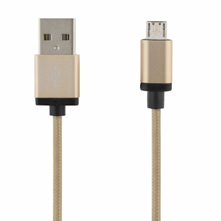 DELTACO PRIME USB-synk-/laddarkabel, tygklädd, 3m, guld