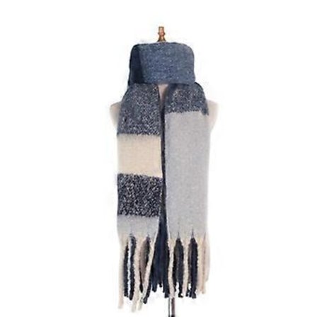 Rutete vinter skjerf for kvinner, varmt og mykt unisex stort rutenett lange dusker omslag sjal (mørk blå)