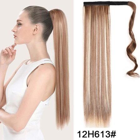 22" synteettiset poninhäntäpidennykset kietoutuvat pitkät suorat tekoponin hännän ympärille pehmeät kiinnikkeet poninhännät tekohiukset