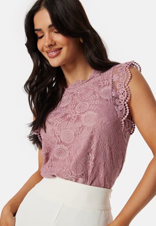 Pieces Pcolline SL Lace Top Woodrose Klær