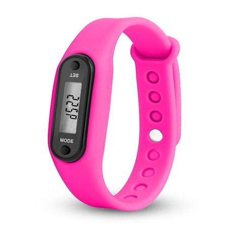 Fitness Tracker LCD Digital Steppmåler Gåskritt Kalorikalkulator Armbåndsur - WELLNGS Rose Red