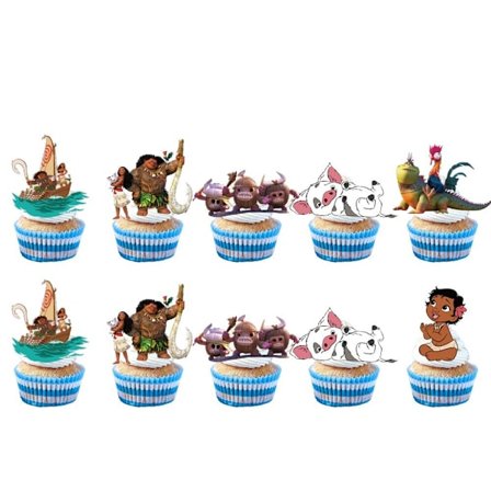 24 stk. Moana Cupcake Toppers Festartikler Fødselsdagsdekorationer