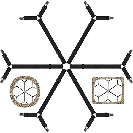Justerbart elastisk bånd for lakenfester - Fikser lakener i 6 retninger - Passer for sirkulære og firkantede madrasser