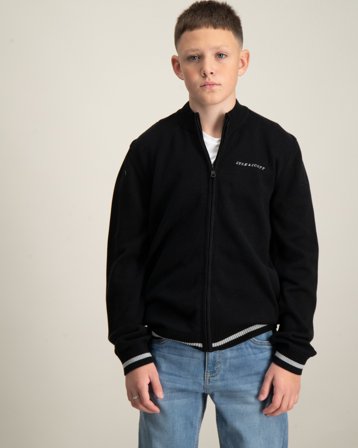 Lyle & Scott Script Logo Embroidery Cardigan Noir Pulls Garçon - Kids Brand Store