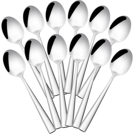 Teskedar i rostfritt stål, teskedar med spegelpolerad finish, kaffeskedar med modern och elegant design. (12 stycken)