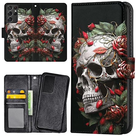 Samsung Galaxy S21 Ultra - Lompakkokotelo/Kuoret Skull Roses
