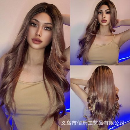 Långt lockigt damperuk i lila med mittbena