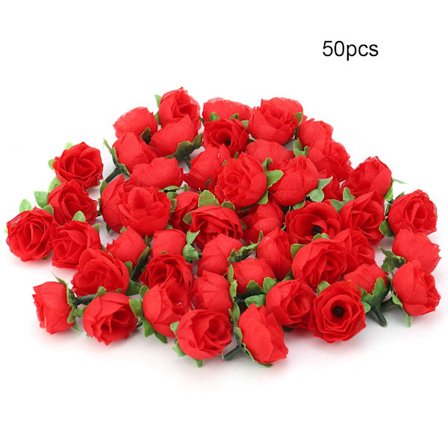 50 stk. kunstige rayon pæonhoveder, små kuglekrysantemer, små nellikeblomster, røde