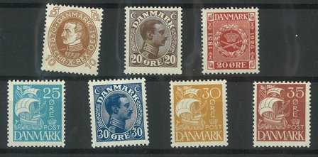 Danmark - Lille lot med 7 bogtryk-mærker