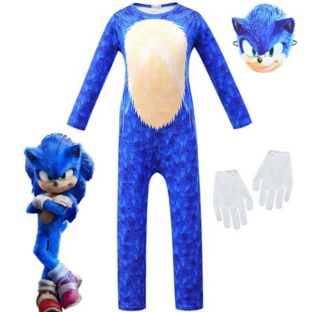 Sonic The Hedgehog Cosplay kostumetøj til børn, drenge, piger - jumpsuit + maske + handsker jumpsuit + maske + handske