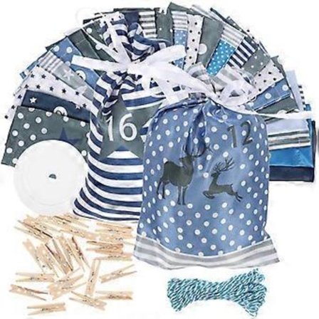 24 stk. Stof DIY Julekalender Gaveposer Julekalenderposer Julekalender til Fyldning