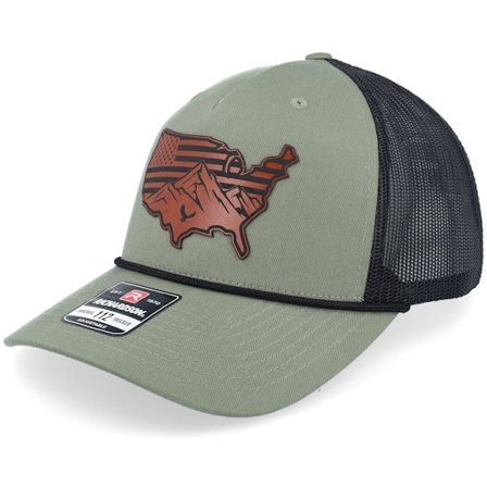 Iconic - Grün trucker Cap - Usa Map Flag Brown Patch Loden/Black Rope A-Frame Trucker @ Hatstore
