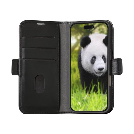 DBRAMANTE1928 iPhone 16 Pro Max Copenhagen lommebokdeksel (sort) Håndlaget, bærekraftig skinndeksel med kortlommer og stativfunksjon