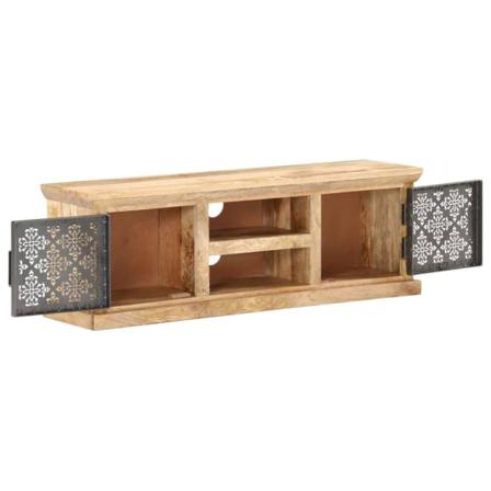 Vidaxl Tv-bänk Med Ståldörrar 120x30x40 Cm Massivt Mangoträ Svart
