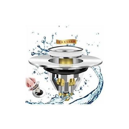 Diskpropp, universell ventilsinkavfallsinsamling avloppspropp helt i metall med anti-igensättningsfilter och 2 packningar för handfat och handfat med 