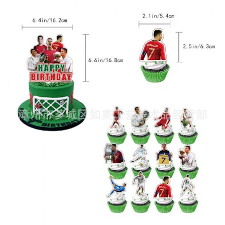 Fodbold Fødselsdagskage Topper & Flag Dekorationssæt, Hjemmebrugsudgave