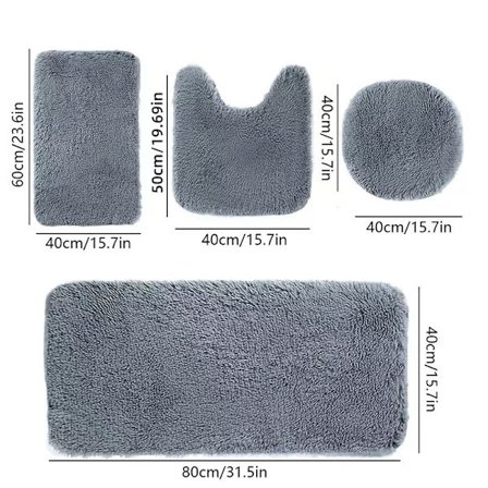 Badeværelsesmåtte, sæt med fire dele – ultrabløde skridsikre mikrofibermåtter, meget absorberende og fortykkede, velegnede til badeværelser og 