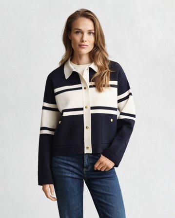 GANT Damen Color Blocked Strickjacke (L) Marineblau