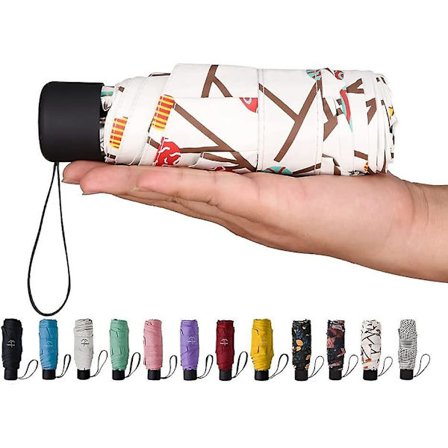 Mini reise sol- og regnparaply - lette kompakte parasoller med 95 % UV-beskyttelse for menn, kvinner, flere farger