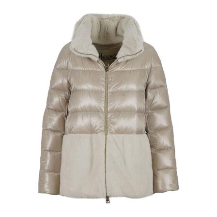 Herno Faux Fur Down Jacket , Beige , Dames , Maat: XS