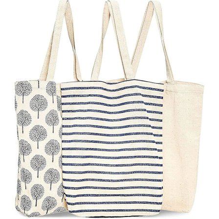 3-pack återanvändbara bomullskassar för matvaror, 3 mönster, 15 x 16,5 x 3,5 tum