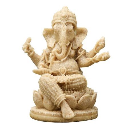 Mini Ganesha Skulptur Resin Statue, Sandsten Hindu Elefant Gud Figur Siddende på Lotus, Religiøse Ornamenter til Boligindretning, Entré, Alter eller 