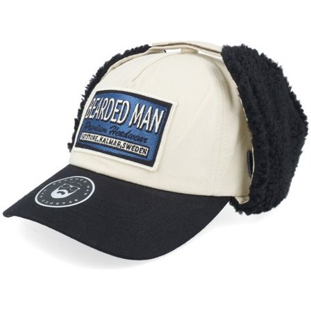 Bearded Man - Beige earflap Keps - Logo Off White/Blue Golfer Beige/Black Earflap @ Hatstore