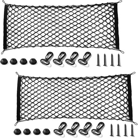 2 pakker lastenett, strekkbart, justerbart bagasjeromsnett med krok, tilbehør for pickup-sengdeler og oppbevaring, kompatibel