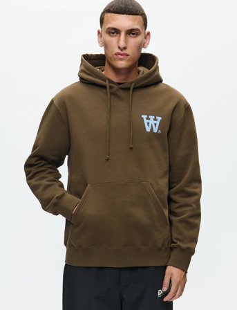 WOOD WOOD Wwcass Aa Chest Print Hoodie - Khaki green - M