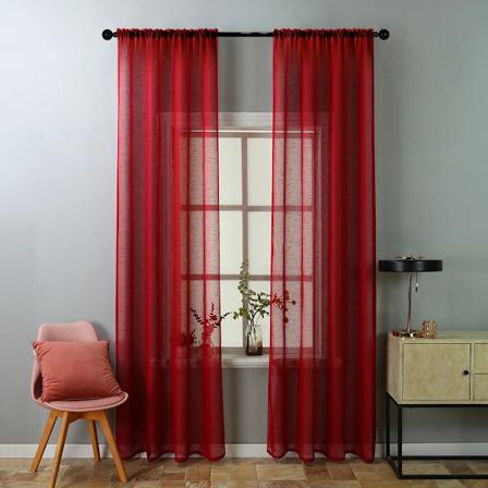 1 kpl yksivärinen läpikuultava verho, punainen juhlatyylinen hamppukangasverho olohuoneen sisustukseen, läpikuultava voile Red W132cm X H150cm