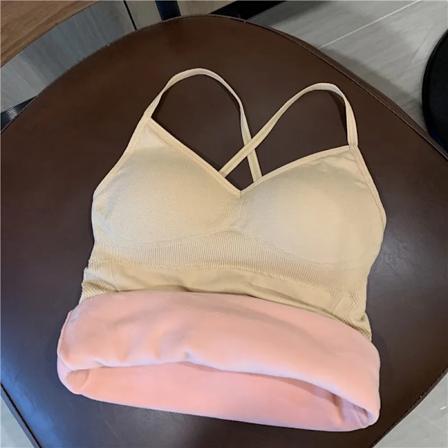 Termisk Underundertøj Fløjlvest Vinter Kvinders Enkel Solid med Brystpude Camisole Slank Varmt Sling Vest Kvinde термобелье женское Beige for 40-65kg