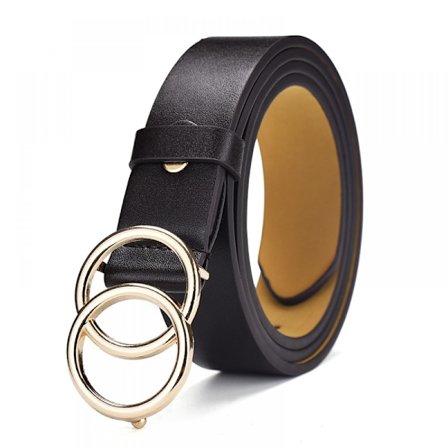Dame Jeans Bælte Bælte Dobbelt Ring Spænde, Dobbelt Rund Spænde Sort Dame Bælte Indvendig Brun