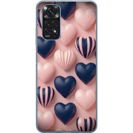 Yhteensopiva Puhelinkuori Xiaomi Redmi Note 11S Pehmeät kolmiulotteiset sydämet vaaleanpunaisessa ja merensinisessä sävyssä romanttisessa kuosiss