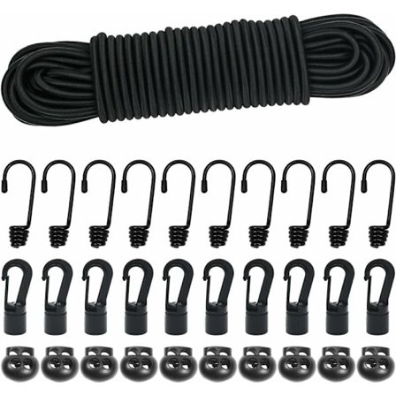 Elastinen kiristin 5mm 15m musta elastinen naru elastinen kiristin koukkukiinnityksellä kuminauha pressulle polkupyörän koukku kiinnityskoukku (musta 