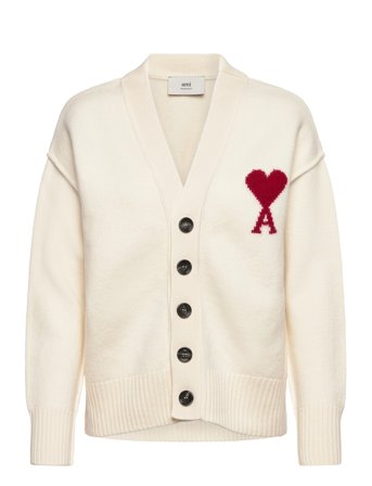 AMI Cardigan With Contrasted Ami De Coeur - Cream - XL
