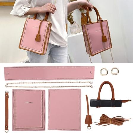 DIY hæklet taske håndlavet moderigtigt stilfuld legering kunstig læder håndtaske til håndværksentusiaster Pink