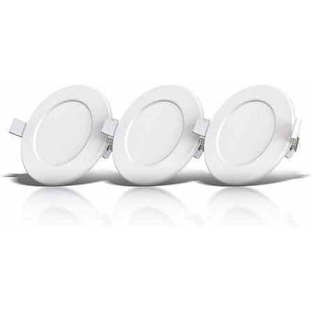 Set med 3 spesielle innfelte spotlights for baderom IP44, beskyttet mot sprutvann, ultra-flat, 115mm, 6W LED-moduler, varmt hvitt lys