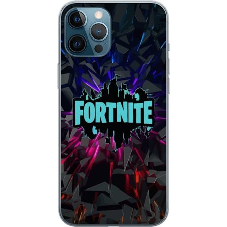 Kompatibel Mobilcover til Apple Apple iPhone 12 Pro Max Fortnite logo - Sort baggrund med blå neon og farvede lys