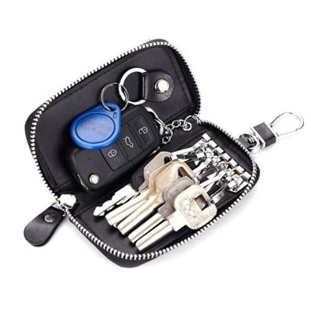 Klassisk nøkkeletui i skinn, nøkkelholder for menn og kvinner, svart