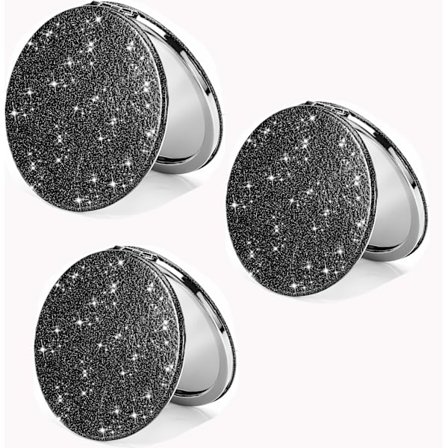 Kompakte sminkespeil (3 pakker), 3,15" Dobbeltsidige 1X/2X forstørrelsesspeil - PU-skinn rundt håndspeil for vesker, bærbar Po