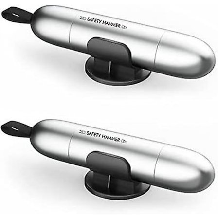 2-pakks multifunksjonell sikkerhetshammer glassknuser bil nødhammer Sil