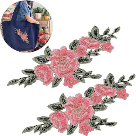 2 st blommiga strykjärnsbroderilappar blommiga sylappar lämpliga för DIY [rosa]