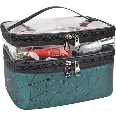 Makeup-väskor Dubbla lager Resekosmetiska väskor Makeup Organizer Toiletry Bags (grön)