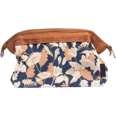 Pieni taitettava kompakti kosmetiikkalaukku, meikkipussi, japanilaistyylinen kukkakuvioinen kosmetiikkapussi (ruskea kukka)