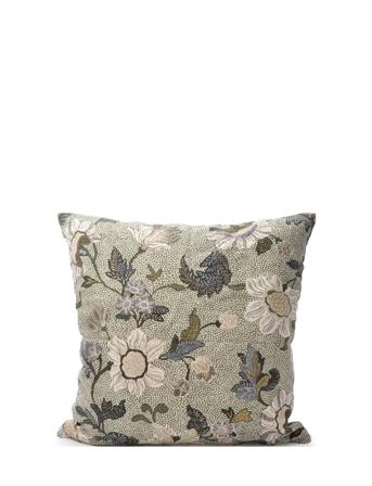 C/C 50X50 Soft Green Flower Linen Home Textiles Cushions & Blankets Cushion Covers Grøn Ceannis