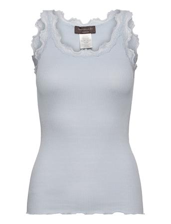 Silk Top W/ Lace T-shirts & Tops Sleeveless Blå Rosemunde